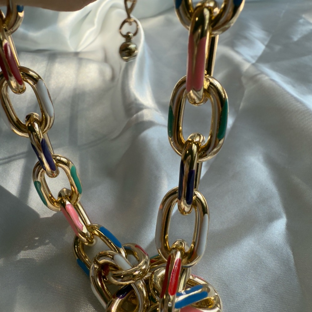 New! Women’s Free people Multicolor Gold Chain Necklace and Bracelet Set - Picture 9 of 17